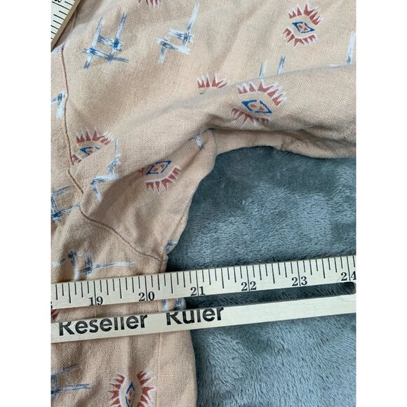 Vintage Summa Shirt Men Small Beige Aztec Print Linen Rayon Button Up Western - Picture 4 of 7